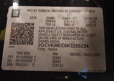 2019 Chevrolet Silverado 1500 Ld Silverado Custom z USA, uszkodzony, nr VIN 2GCVKMEC6K1155234